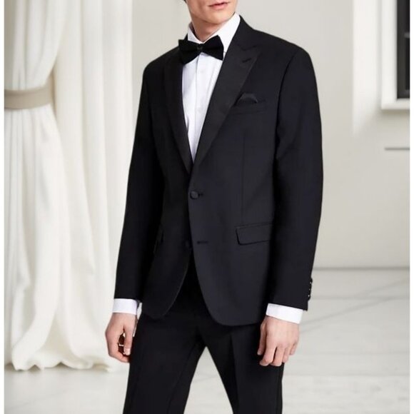 Bar III Mens Slim Fit Flap Trim Tuxedo Suit Jacket Black Size 46R Defected